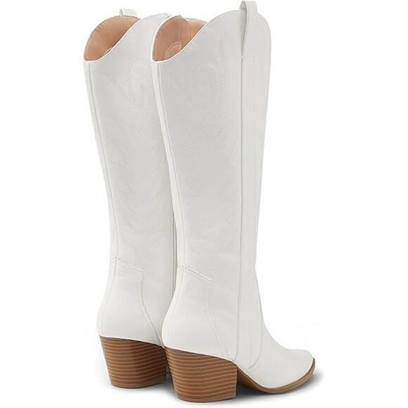 Knee High White Fashion Cowboy Boot, Size 9 - Picture 3 of 5